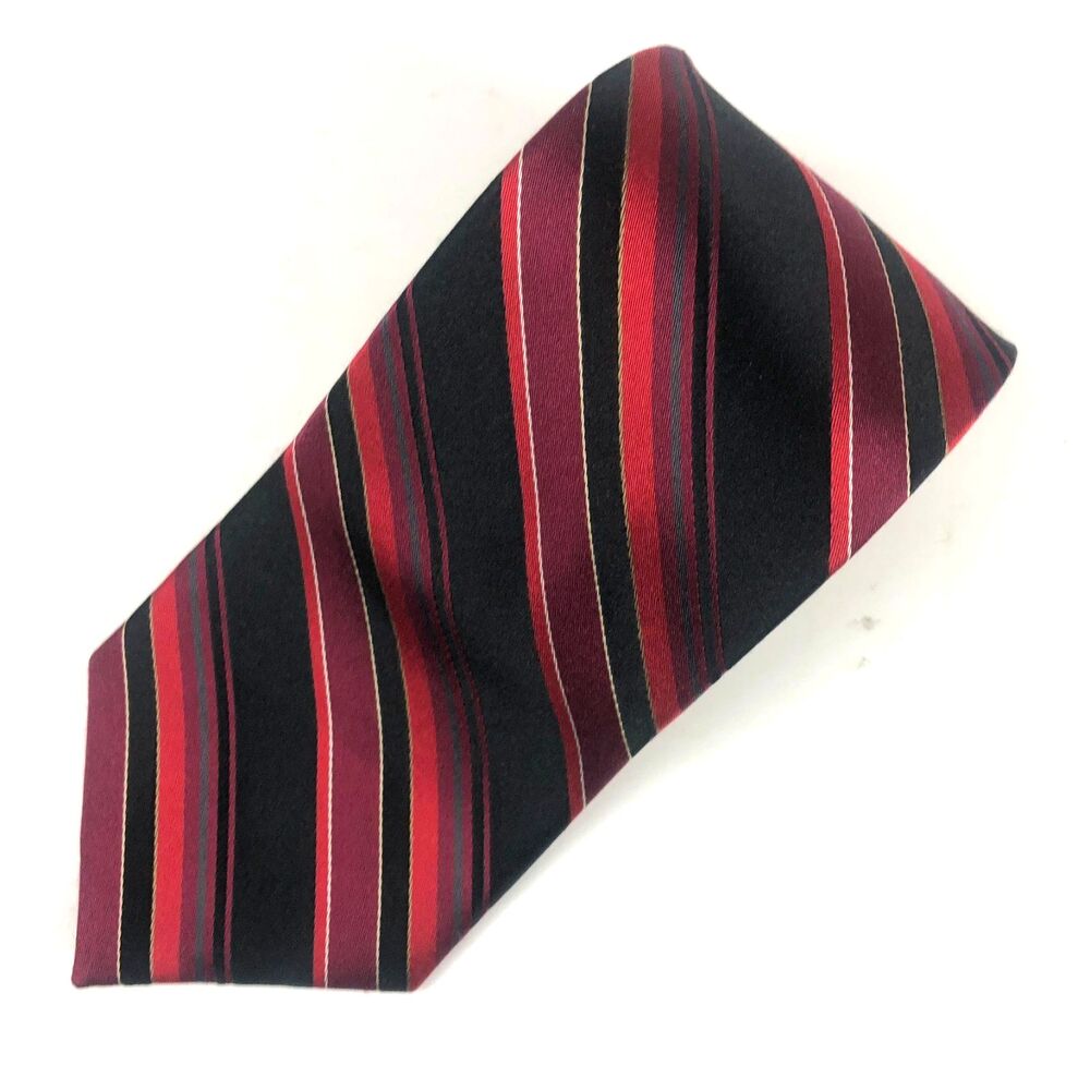 Covington 100% Silk Tie Black Red Maroon Gold Stripe Classic Men's Necktie